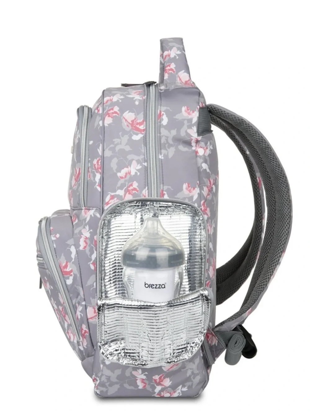 Bananafish Studio Floral Gray and Pinkish Peach Backpack Diaper Bag
